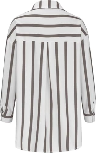 Image of ROYALICA Women's Orange & White Striped Cotton Blend Oversized Casual Shirt