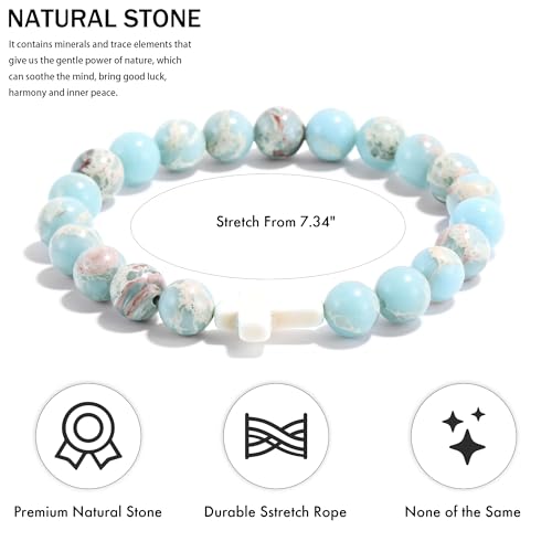 VIBILIA Cross Beaded Bracelets for Women, Inspirational Natural Gemstone Heart Bracelets for Women, Birthday Gifts for Women Mom Daughter Wife Sister Coworker Friend on Christmas Thanksgiving3