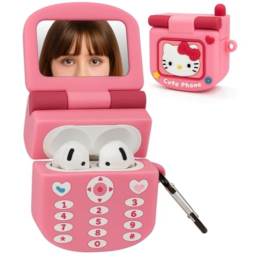 Image of Emoh Roced Case for AirPodS 4 (2024) with Keychain (ANC), Cute Cartoon Shockproof Protective Cover Compatible with Apple AirPods 4th Generation 2024 for Women and Boys (Mirror)