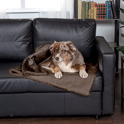 Image of Furhaven Waterproof & Self-Warming Throw Blanket for Dogs & Indoor Cats, Washable & Reflects Body Heat - Soft-Edged Terry & Sherpa Dog Blanket - Espresso, Large