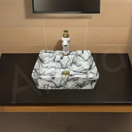 Image of Artiva Ceramic Wall Mounted Bathroom Basin /Designer Table Top Sink For Bathroom /Wall Hung Washbasin /Wash Basin For Cabinet, Countertop, Vanity /Glossy Vessel Sink (Cloudy White 16 x 12 x 5 Inch)