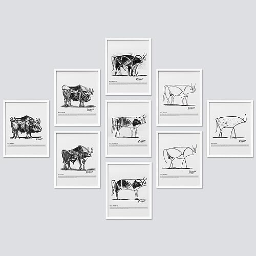 SIGNWIN Framed Poster Set Pablo Picasso Geometric Bull Drawings Nature