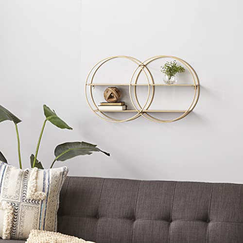 Cosmoliving By Cosmopolitan Metal Round 2 Shelf Wall Shelf, 30" X 6" X 18", Gold #TOP1