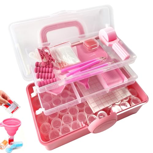 Diamond Painting Tools and Accessories Kits - All-in-One Accessories Set with 57 Storage Containers Pink, Ergonomic Pen, Trays, Roller & More Complete DIY Craft Organizer for Adults