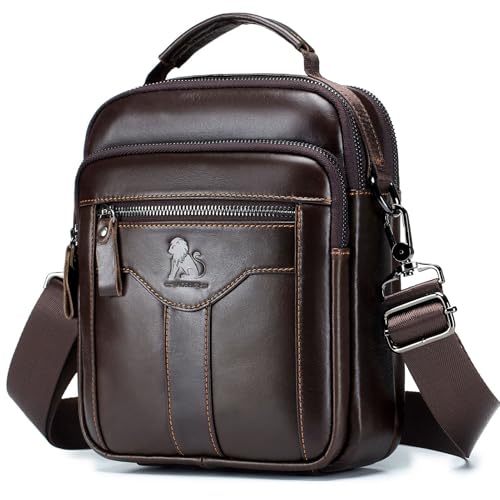 pundarika Bolsa transversal de couro genuíno para homens, bolsa de ombro masculina, bolsa carteiro pequena., Marrom escuro