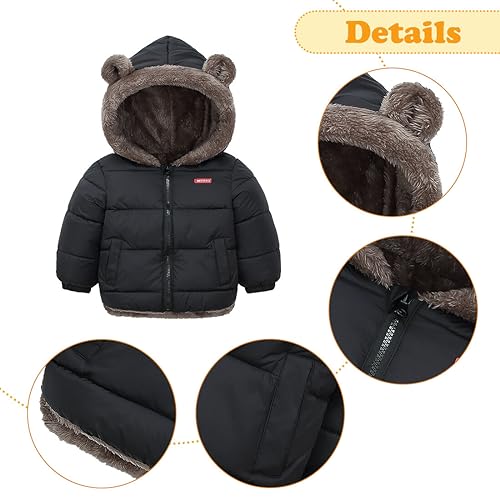Happy Cherry Baby Boys Girls Puffer Jacket Hooded Coat Fleece Liner Elastic Cuffs Outerwear 12Mon-5T4