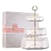 3-Tier Square Ceramic Cupcake Stand - Golden Edge Elegant Embossed Porcelain Dessert Display Cake Stand - For Birthday Weddings Tea Party
