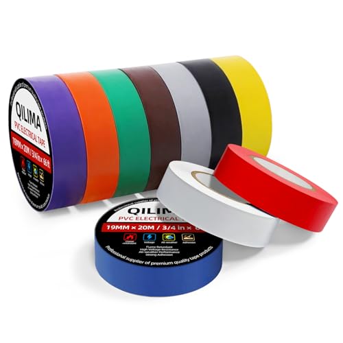 Image of QILIMA Electrical Tape Colors 10 Pack 3 /4-Inch by 60 Feet,Lead-Free Flame Retardant Electrical Tape, Adhesive for General Home Vehicle Auto Car Power Circuit Wiring Multicolor(130mic)