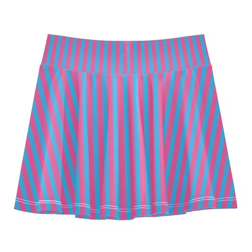 Blue Pink Stripes Girls Athletic Skorts Flowy Golf Tennis Skirts with Shorts & Pocket2
