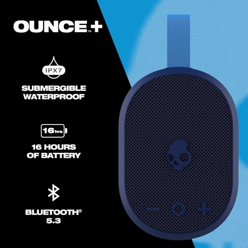 Image of Skullcandy Ounce+ Wireless Bluetooth Speaker - IPX7 Waterproof Mini Portable Speaker with 16 Hour Battery, True Wireless Stereo, and Ballistic Nylon Carry Strap (Navy)