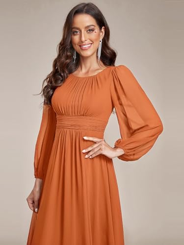 Image of Ever-Pretty Women's Crewneck Long Lantern Sleeves Floor Length A-Line Pleated Chiffon Formal Dress 0106B