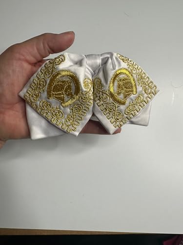 Mexican Mariachi Bow Tie, White Satin with Gold Embroidery, Traditional Charro Style CHILD SIZE4