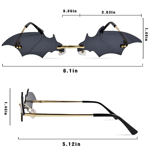 QZUnique Halloween Bat/Heart Sunglasses for Women - 2 Pairs Halloween Rimless Glasses Devil Heart Sunglasses Goth Accessories2