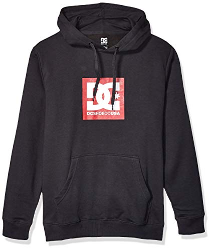 DC Men's Square Star Pullover Fleece, Black/Chili Pepper, L