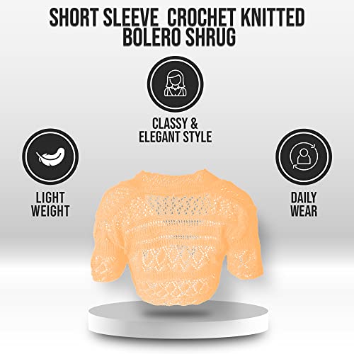 Gal Moda | Little Girl Short Sleeve Cardigan Shrugs in Knitted Pointelle | Cardigan Sweater Elegant Shrugs for Kids Peach3