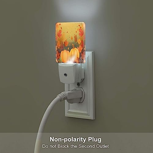 Image of Thanksgiving Pumpkins LED Plug-in Night Light 2-Pack, Auto Sensor Emergency Fall Leaf Nightlights Set of 2 for Dawn Bedroom Kitchen /Dusk Bathroom /Night Stairs Hallway Toilet