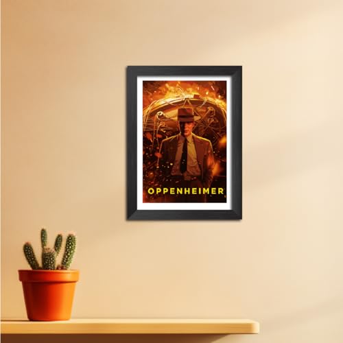 Image of TenorArts Oppenheimer Poster Hollywood Movie Posters Vector Art Photo Frame Painting With Dark Wooden Texture (12inches x 9inches)