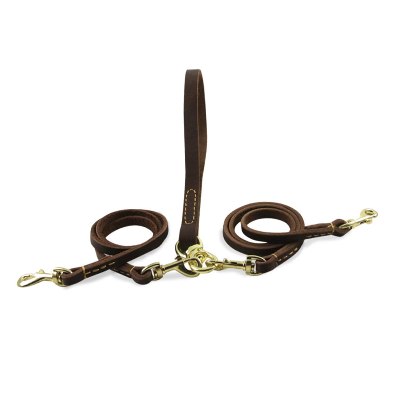 Laisse Double Traction pour Chien, Sangle Ajustable en Cuir Bovin, 1 Pièce