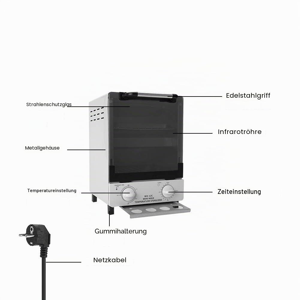 Dioche Hochtemperatur-Sterilisator, 10 l Sterilisationsbox, Infrarot-Sterilisationsschrank, Desinfektionsgerät für Manikürezubehör und Friseurwerkzeuge