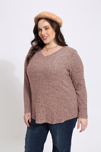 Image of RITERA Plus Size Tops for Women Long Sleeve V /Cowl Neck Lightweight Sweatshirts Pullover Tunics Sweaters Fall Winter XL-5XL