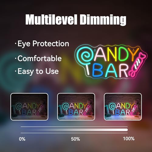 Image of ineonlife Candy Bar Neon Sign Lollipop Neon Signs For Wall Decor Candy Decor Led Lights Birthday Party Teen Bedroom Candy Shop Lollipop Store Halloween Decorations Gifts USB Powered 16.54x7.68in