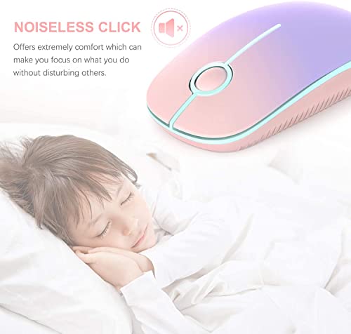 Image of VssoPlor Wireless Mouse, 2.4G Slim Portable Computer Mice with Nano Receiver Quiet Silent Optical Laptop Mouse for Notebook, PC, Laptop, Computer-Pink to Purple