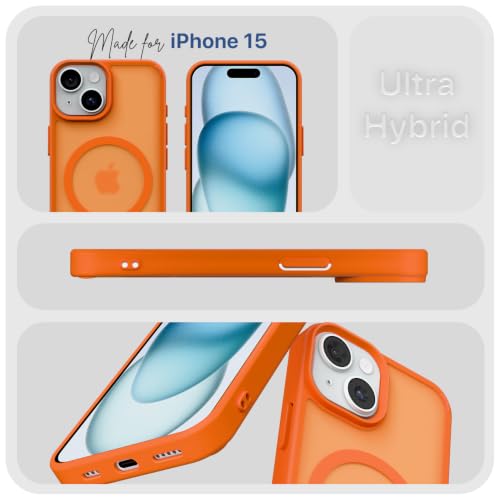 Image of Pikkme Back Cover for iPhone 15 | Mag-Safe Compatible | Smoke Frosted Transparent Matte Finish | Hard PC + Soft TPU | Shockproof | Raised Camera Protection Bumper Case (Orange Smoke Mag-Safe)