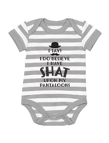Image of Tstars Funny Baby Bodysuit Newborn Boy Girl Shat Upon My Pantaloons | Soft cotton-blend snap bodysuit; great for baby shower, gag gift, newborn coming home, boy girl humor gift