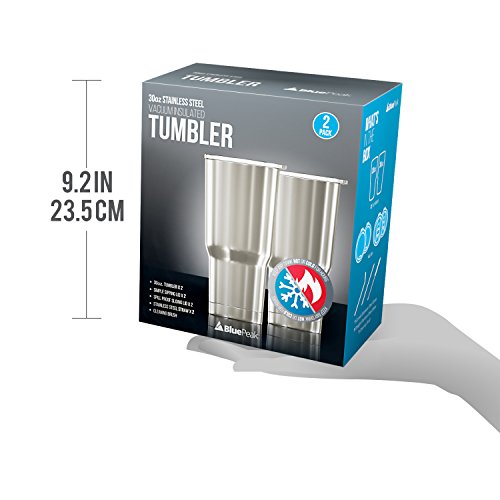 Bluepeak Double Wall Stainless Steel Insulated Tumbler Set, 2-Pack, Includes Sipping Lids, Spill-Proof Sliding Lids, Straws, Cleaning Brush & Gift Box (30oz, Silver) - Thumbnail 6