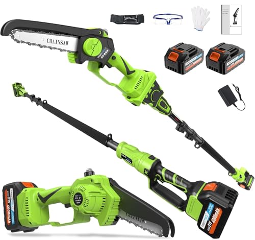2-in-1 Akku Teleskop Hochentaster 8 Zoll & Mini Kettensäge mit 2×4.0Ah 21V Akku, Bürstenloser Motor, Arbeitshöhe bis 4.5 Meter, Kompakte Hochentaster zum Baum- und Heckenschneiden 2-in-1 Akku Teleskop Hochentaster 8 Zoll & Mini Kettensäge mit 2×4.0Ah 21V Akku, Bürstenloser Motor, Arbeitshöhe bis 4.5 Meter, Kompakte Hochentaster zum Baum- und Heckenschneiden