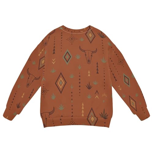JUNZAN Western Bull Boho Terracotta Kids Boys Pullover Hoodie Long Sleeve Boys Sweat Shirt Athletic 4T2