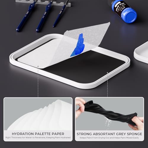 Image of Nicpro Professional Miniature Painting Kit, with Wet Palette, Miniature Painting Handle, 16PCS Detail Paint Brushes Drybrush with Nylon Bag, Pallet Paper, Sponge, Brush Holder Mixing Paint Palette