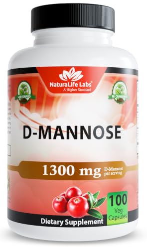 NaturaLife Labs Organic D-Mannose 1300mg + Organic Cranberry Extract 100mg per Serving &ndash; Urinary Tract Support &ndash; Non-GMO, Gluten-Free & Vegan &ndash; 100 Capsules