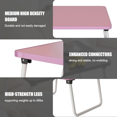 Image of Foldable Lap Desk, Laptop Stand Bed Table Tray for Couch | Portable Breakfast Serving Tray, Lightweight Mini Lap Table, Works Great as Tablet Desk for Working, Reading & Writing, Pink