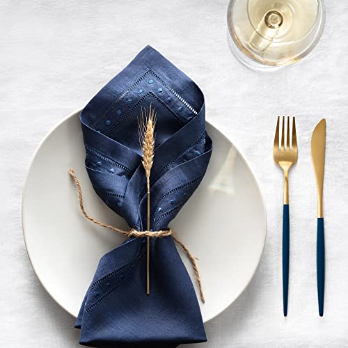 Servilletas de lino azul marino set x4 18x18 pulg miniatura 5