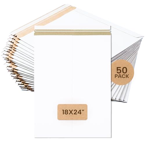 Image of BOX USA Rigid Mailers 18 inch x 24 inch (50-Pack) - Cardboard Mailer Envelopes for Oversized Posters, Artwork, Blueprints - Stay Flat
