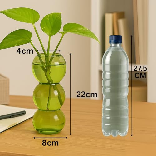 Image of ecofynd 9 Inches Glass Vase for Flowers Plants, Modern Decorative Vase for Home Decor Center Table, Bedroom, Living Room, Office Decoration, Wedding or Gifts, Luster Glass Vase, (GVASE020-GRN-07)
