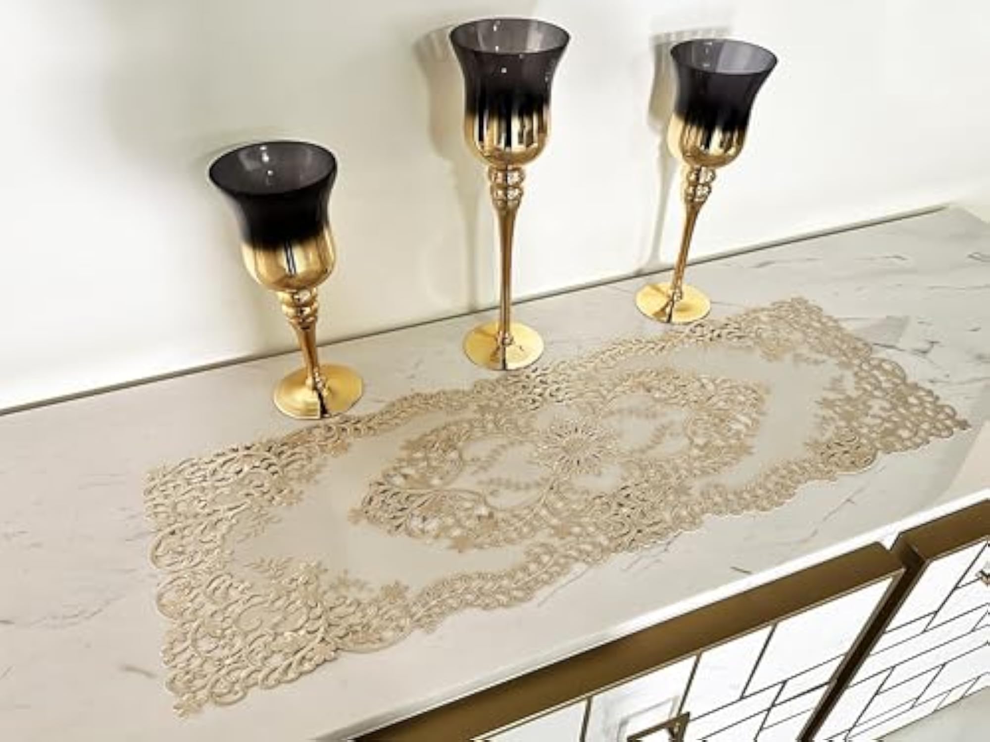 Gold, White 30 cm Table Runner (PVC)