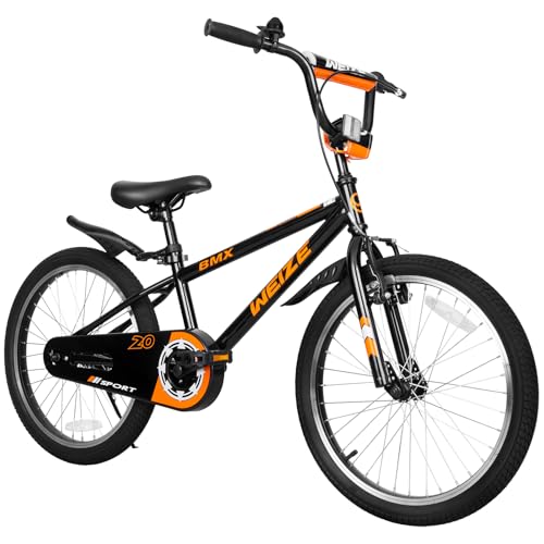 WEIZE Kids Bikes,20 Inch Boy's Bike for Kids,BMX Style Bicycle for Boys Girls Ages 4-12 Years Old,Kids Bicycle with Adjustable Seat,Training Wheels,Front and Rear Fender,Multiple Color Options,Black
