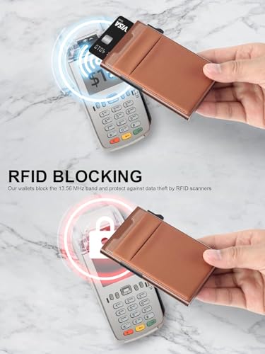 Image of TOYFID Slim Wallet for Men - Pop Up Card Holder Wallet,Minimalist Business Wallet,Credit Card Wallet with Money Pocket,Metal Card Case Wallet,RFID Blocking,Can Hold 6 Credit Cards