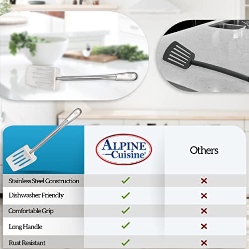Alpine Cuisine Professional Cookware Stainless Steel Slotted Spatula - Thin Slotted Spatula Heat Resistant for Cooking, Frying, Grilling & Flipping Fish Meat Eggs - Easy to Clean