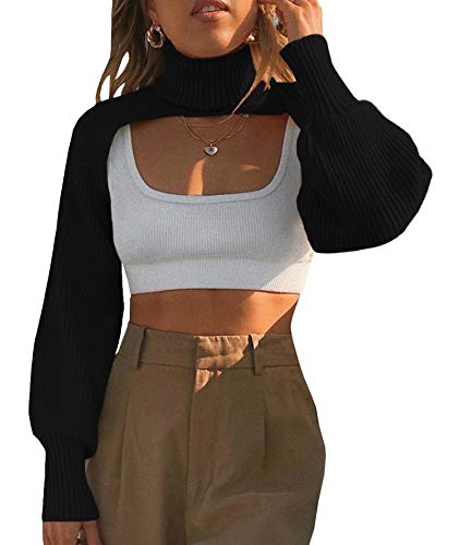 xxxiticat Women's Turtleneck Shrug Sweater Long Sleeve High Neck Cutout Knitted Arm Warmer Cropped Sweaters2