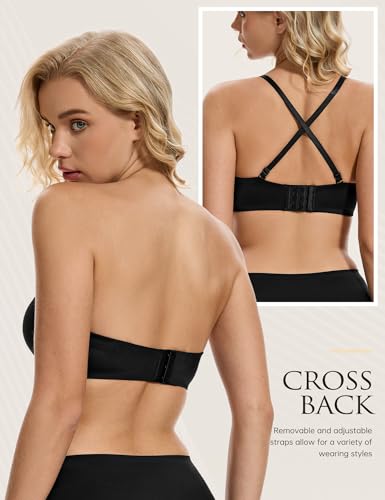 Image of Wingslove Strapless Bra Push Up for Women Underwire Half Backless Bra with Removable Straps Seamless Padded Support