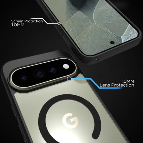 Image of RIGGEAR Shockproof Sleek Hybrid Armor Magnetic Back Cover Case Compatible with MagSafe Accessories for Google Pixel 11 / Pixel 11 Pro (Clear PC + Black TPU Bumper)