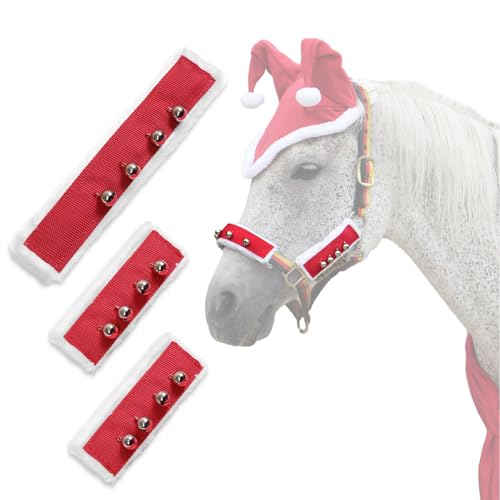 Image of Fleece Horse Santa Halter Bridle Cover with Jingle Bell for Christmas Parade