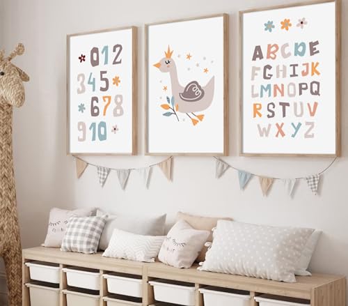 Miniatura 2 de Ag.Art Deco Decoracion Habitacion Bebe Posters Para Pared 40x50 Cm Con Marco De Madera Cuadros Infantiles Para Habitación De Niña O Niño Laminas Decorativas Pared Set De 3 Abc