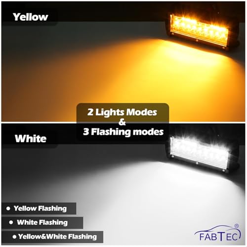 Image of FABTEC Flood Spot Combo Beam Flashing 7 inch LED Fog Light with 5 Modes LED Bar Light LED Light with On /Off Switch Universal Light for Bikes and Cars (38 Led 7 inch) (Set of 2) (White and Yellow)