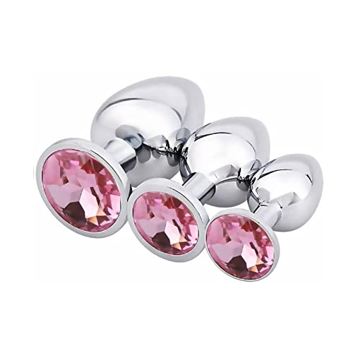 Anal Plug Sex Trainer 3Pcs Metal Jeweled Butt Plugs, Anal Plugs Adult Product Sex Toys Kit For Starter Beginner Men Women Couples, Set Of 3 L M S, Pink #TOP19