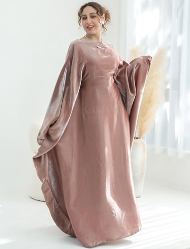 Image of Dubai Bat Sleeve Dress Shiny Robe for Women Muslim 1pc Abaya Eid Prayer Clothes Soft Dubai Travel Party Dress Maxi Abaya