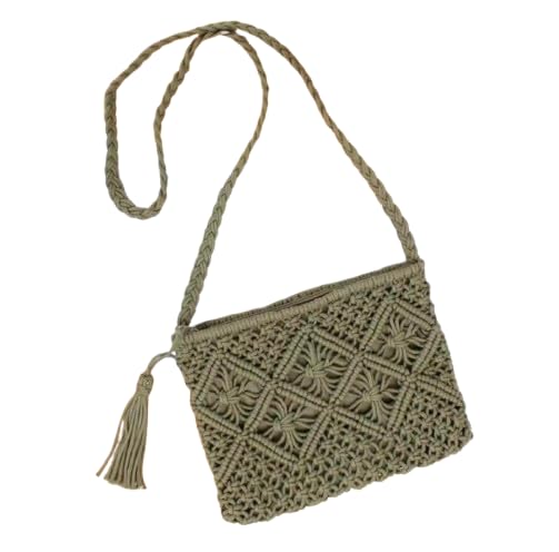 Macramé Tote Bag, Girl tassel crochet shoulder bag bohemian purse pouch macrame bags woven tassel bags- Size: Width 10" x Length 8" inch Color: Green-image-16